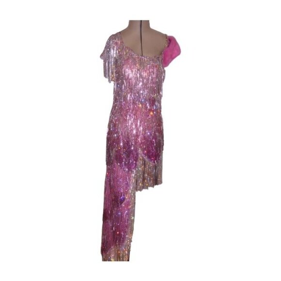Wedding Evening Swarovski Crystals Beaded Runway Fringes Mink Fur Cocktail Dress - Picture 1 of 15